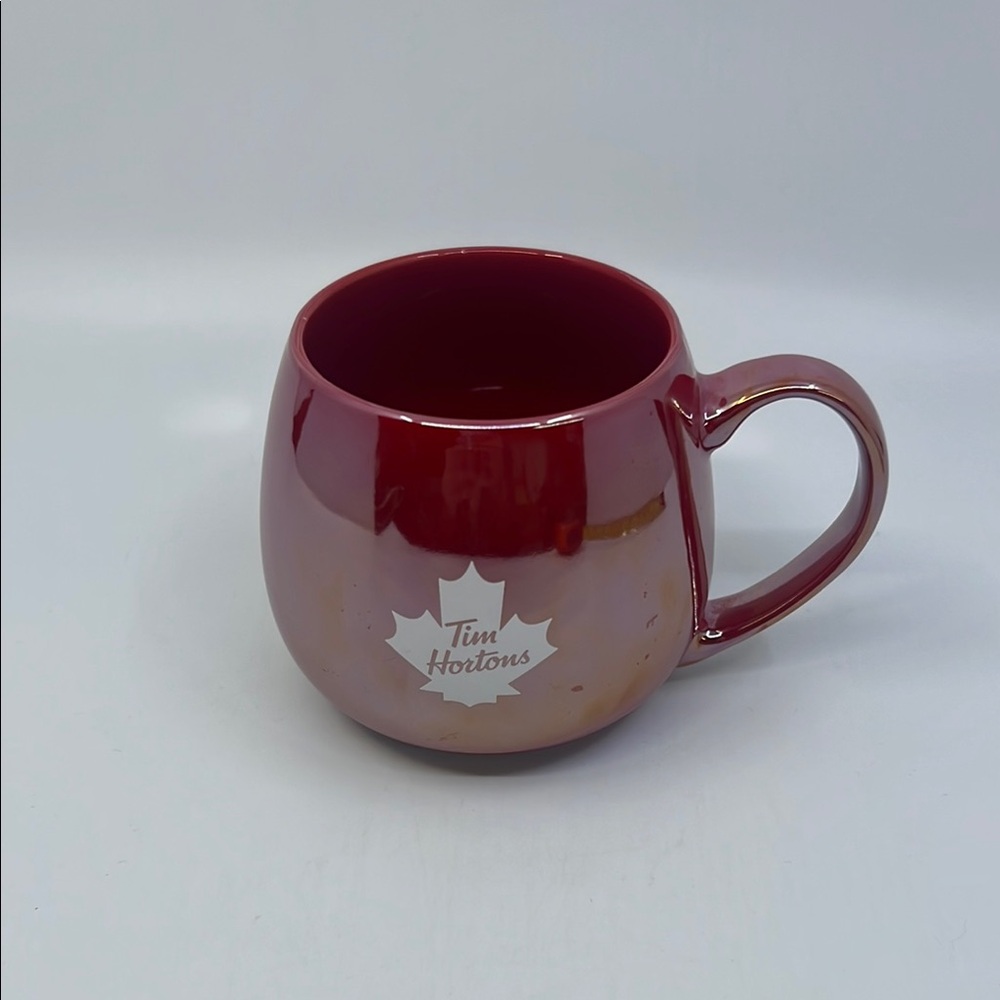 Tim Horton Iridescent Maple Leaf Mug in Red As Is Please See Photo.